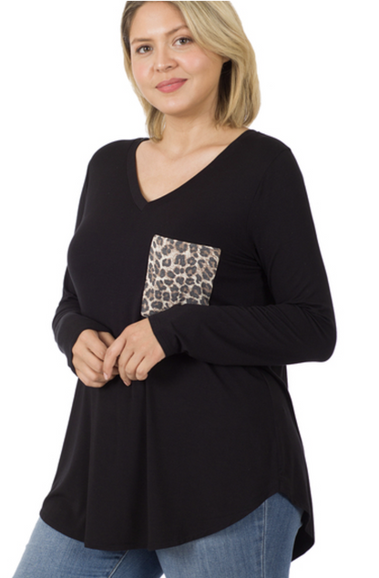 Black long sleeve with leopard pocket