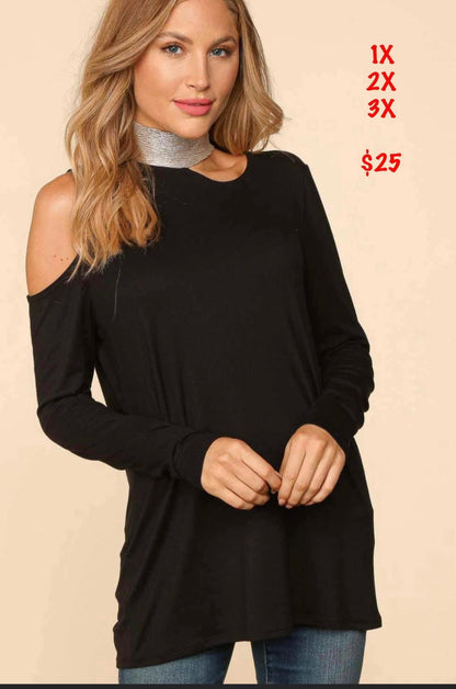 Black long sleeve with silver collar and cold sholder