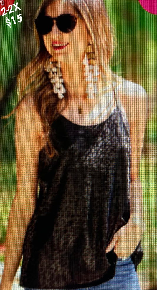 Sassy Black on black leopard cami