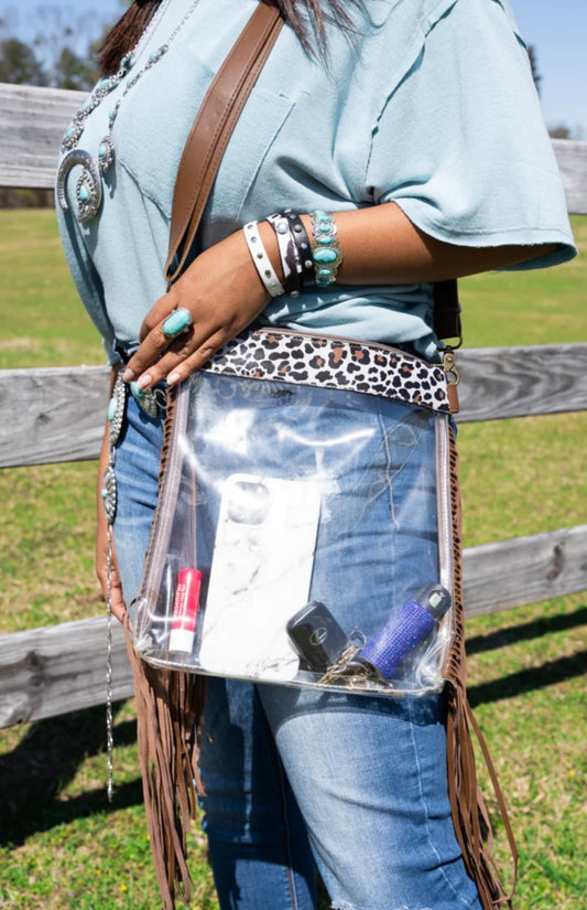 Brown clear leopard purse