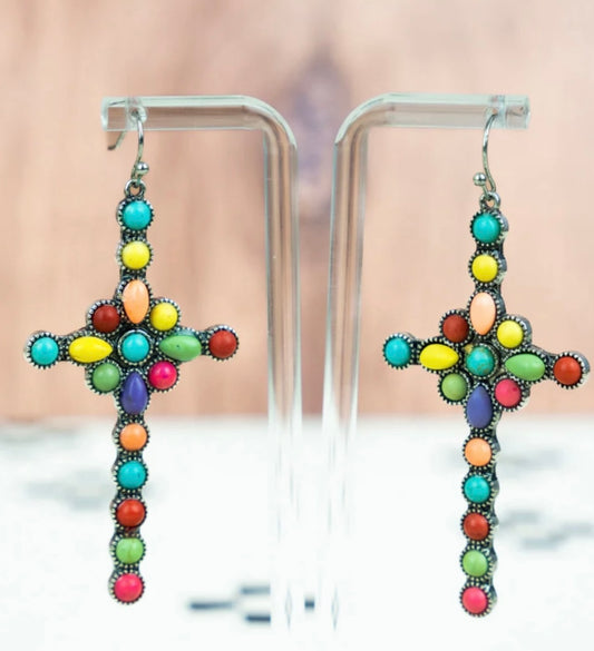 Colorful cross earrings