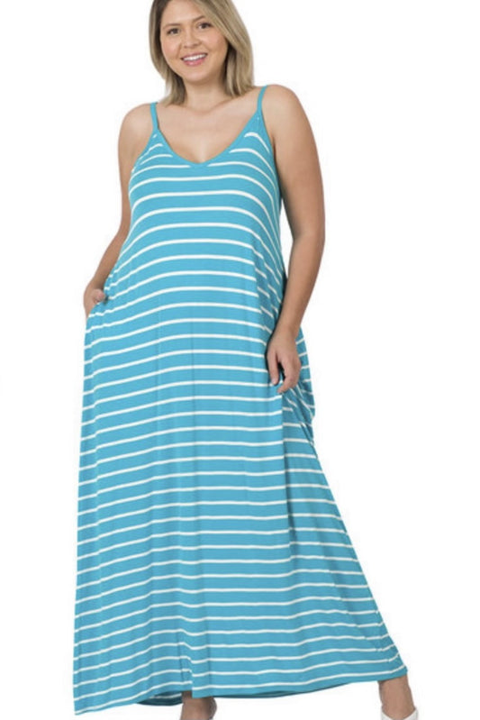 Blue with white strip maxi dress