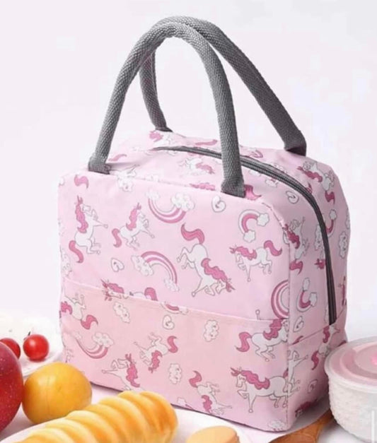 Pink rainbow and unicorn lunch tote
